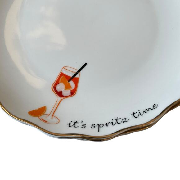 Godinger Appetizer Plates 6in Ceramic Set of 4 IT'S SPRITZ TIME White NEW - Picture 3 of 9